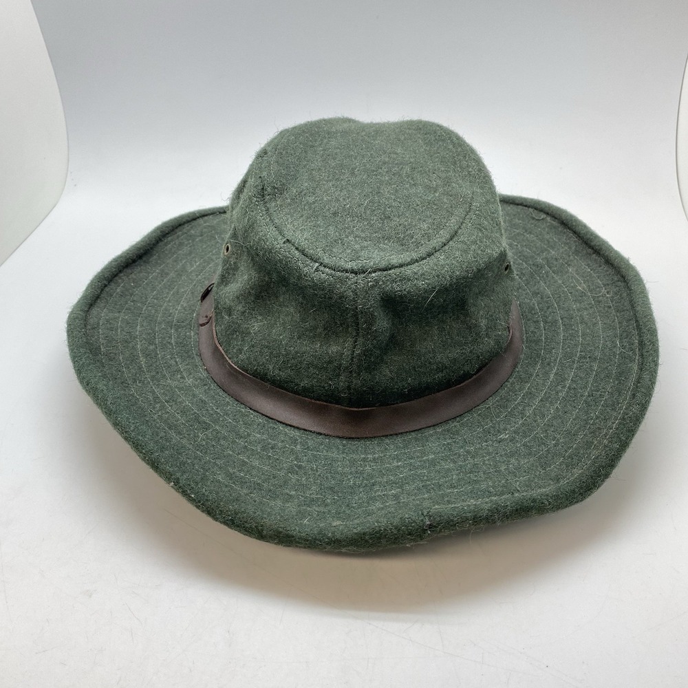 Filson Wool Packer Hat Mackinaw Forest Green Leather Band Size XL USA Made